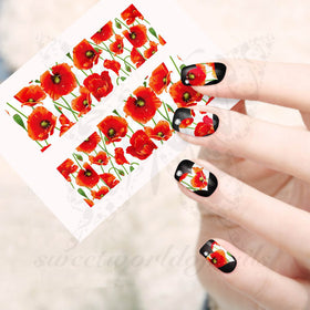 Poppy Flower Nail Water Decals Transfers Wraps
