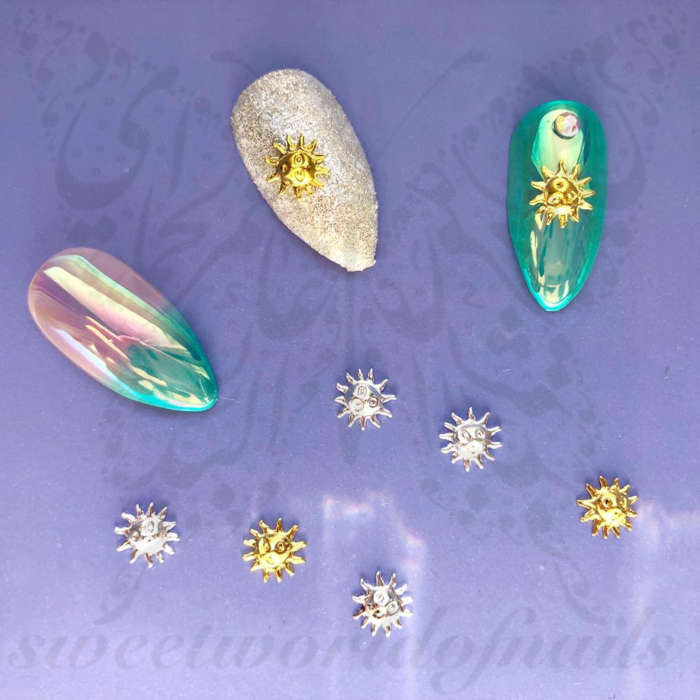 3D Summer Nail Art Gold Silver Sun Nail Charms Decoration