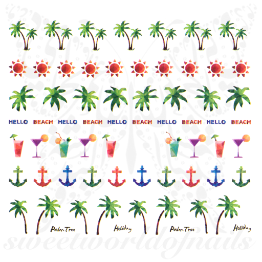 Summer Nail Art Anchor Palm Tree Nail Water Decals