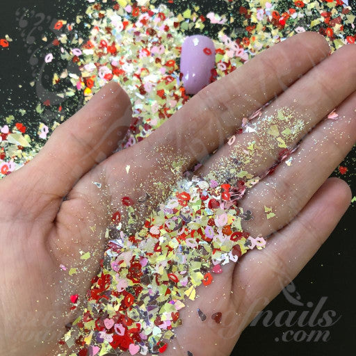 Valentine's Day Nail Art Confetti Lips and hearts Glitter