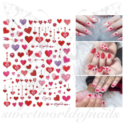Valentine's Day Nail Art Water Full Wraps Pink and Hot Pink Hearts