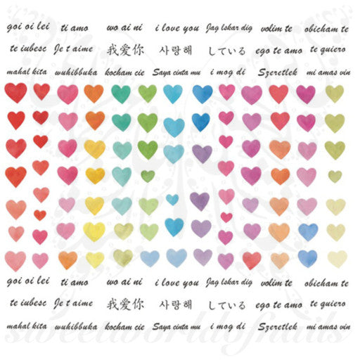 Valentine Nails Colorful Hearts Water Decals