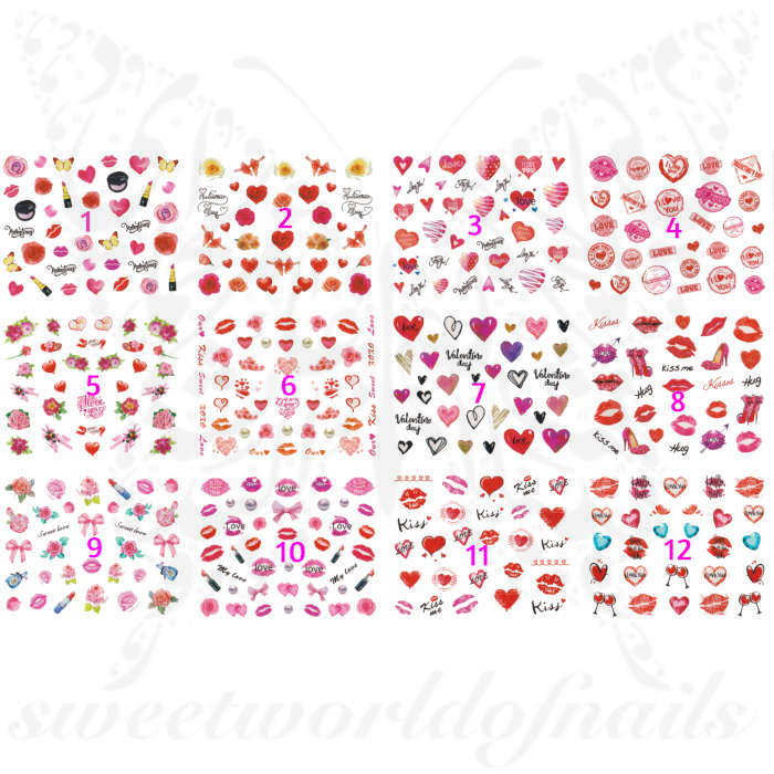 Valentine´s Day Nails High Roses and Hearts Water Decals