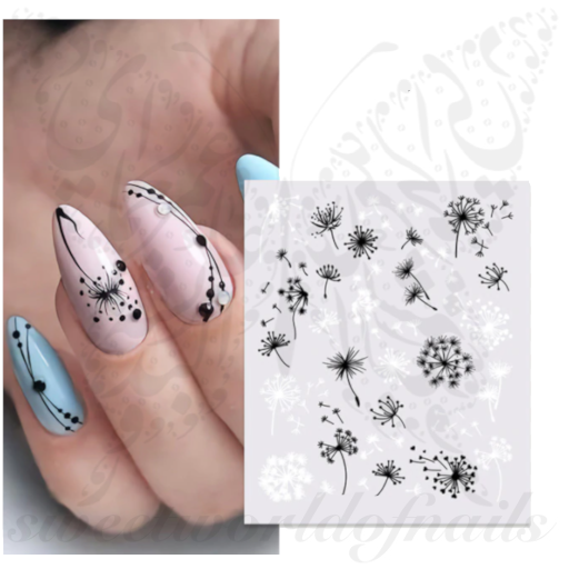 Black White Dandelion Nail Art Water Decals 