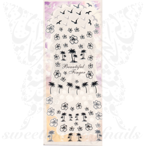 Summer Nails white black Palm trees water decals