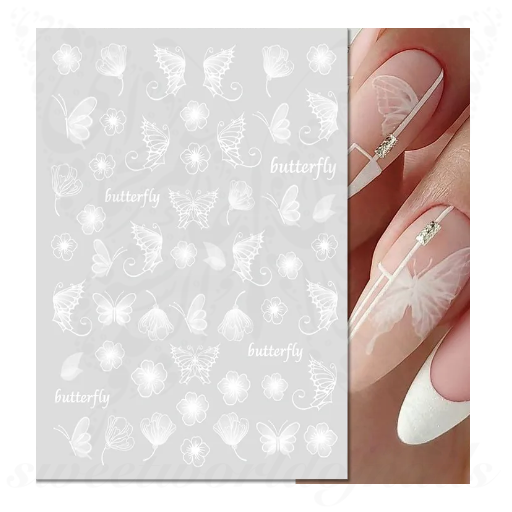 White Butterfly Nail Art Stickers
