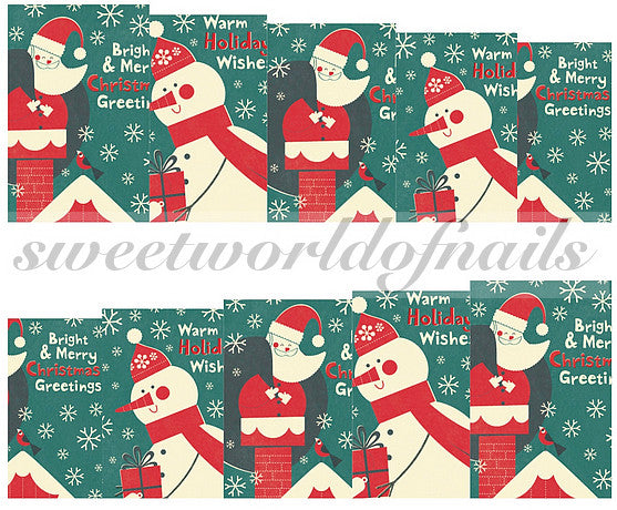 Christmas Nail Art Snowman Water Decals Transfers Wraps